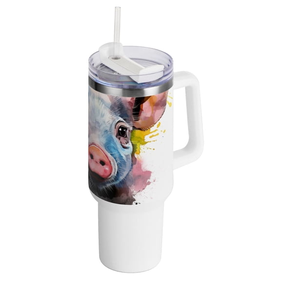 Pig Head 40 oz Tumbler with Handle Insulated&nbsp;Travel Mug&nbsp;Lid Straw Leak Proof Steel Vacuum Water Bottles Glasses Fits in Car Cup Holder