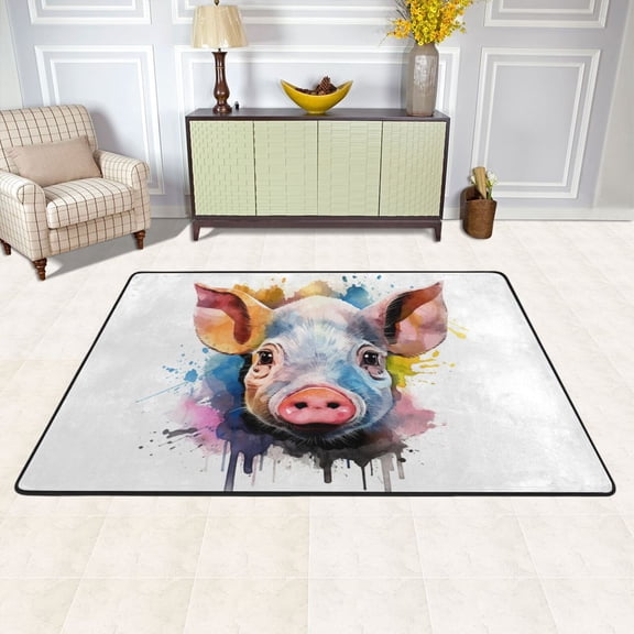 Pig Head Area Rug Washable 72 x 48 Floor Carpet Mat Non Slip for Bedroom Living Room Kids Room Home Decor