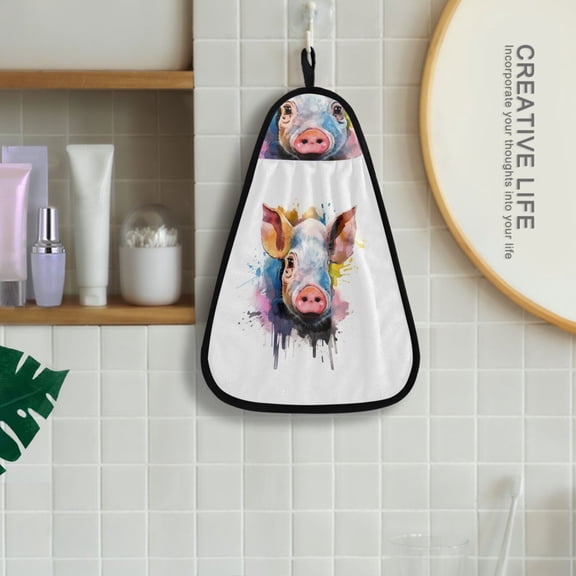 Pig Head Hanging Towel Kitchen Hand Towel Bathroom Absorbent Towel Machine Washable Quick Dry Dishcloths