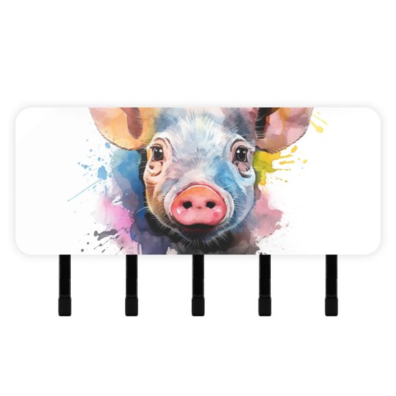 Pig Head Mail Holder Organizer Wall Mount with Shelf Key Holder Key Rack with 5 Key Hooks for Wall Decorative