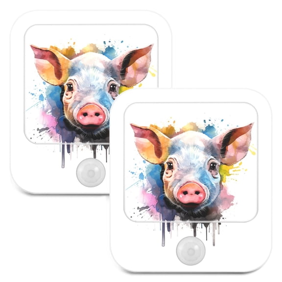 Pig Head Night Lights Plug into Wall LED with Auto Light Sensor Warm Light for Kids Hallway Bedroom Living Room Kitchen Bathroom Set of 2
