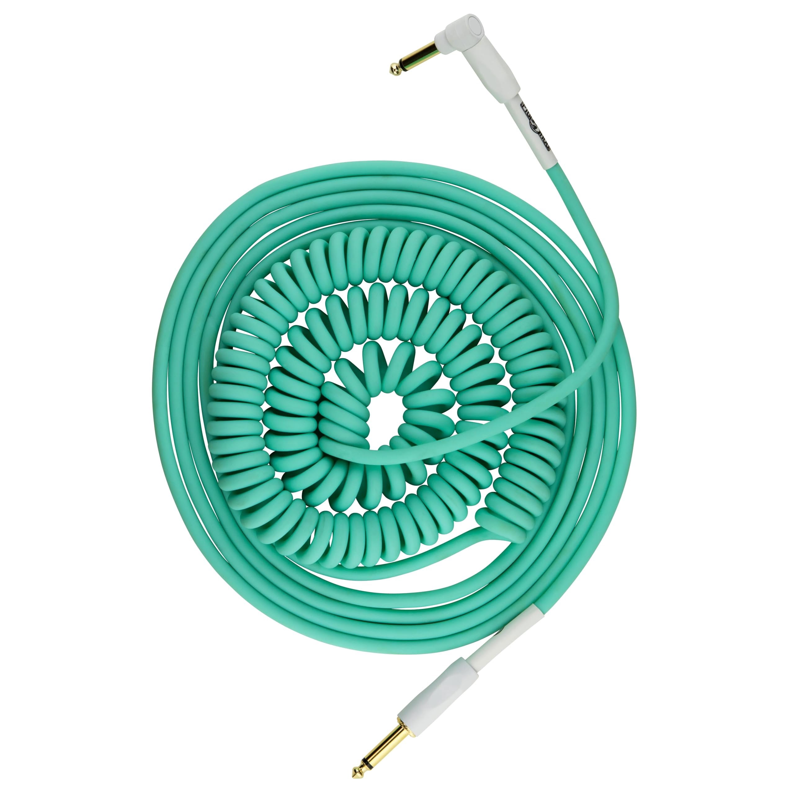 Pig Hog PHCC30SG Half Coil Instrument Cable 30ft, Seafoam Green 8mm PVC Outer Covering 1/4"-1/4" Right Angle Connectors