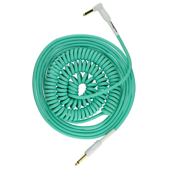 Pig Hog PHCC30SG Half Coil Instrument Cable 30ft, Seafoam Green 8mm PVC Outer Covering 1/4"-1/4" Right Angle Connectors