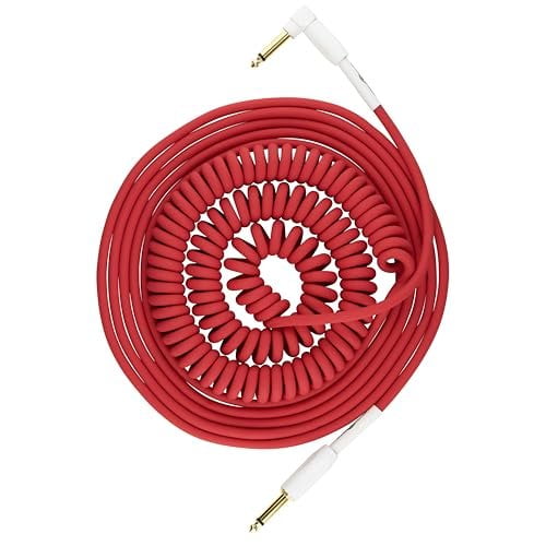 Pig Hog PHCC30CA Half Coil Instrument Cable 30ft, Candy Apple Red 8mm PVC Outer Covering 1/4"-1/4" Right Angle Connectors