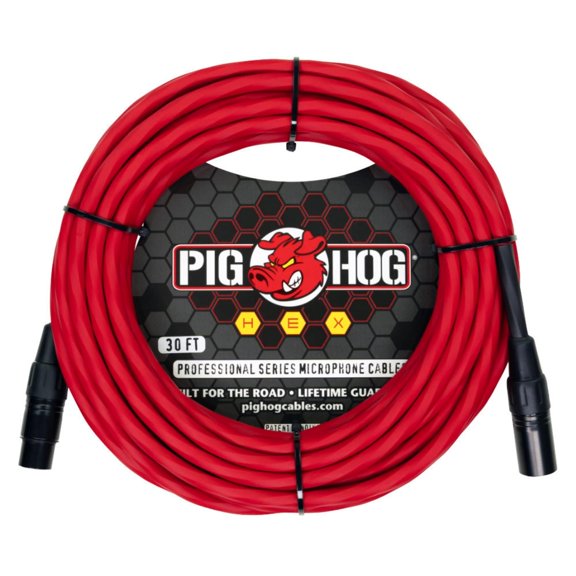 Pig Hog Hex Series Mic Cable, Candy Apple Red, 30 Feet