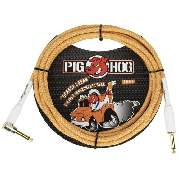 Pig Hog "Orange Creme" Instrument Cable, 10ft 1/4" S- 1/4" Right Angle