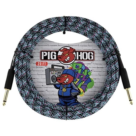 Pig Hog 20-Foot Woven Instrument Cable 1/4" Straight/TS,Blue Graffiti