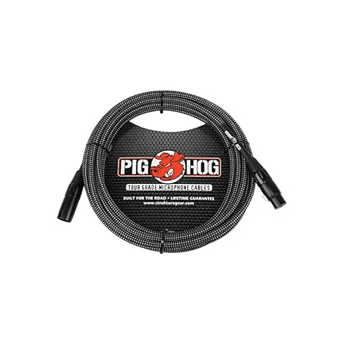 Pig Hog PHM10BKW Black/White Woven High Performance XLR Microphone Cable, 10 Feet