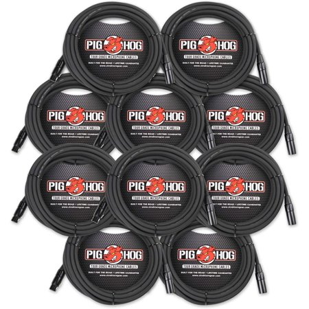 Pig Hog PHM25 25 ft XLR 8mm Tour Grade Microphone Cables, 10-Pack - Black