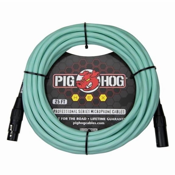 Pig Hog PHMH25SG Hex Series Mic Cable, Seafoam Green 25ft