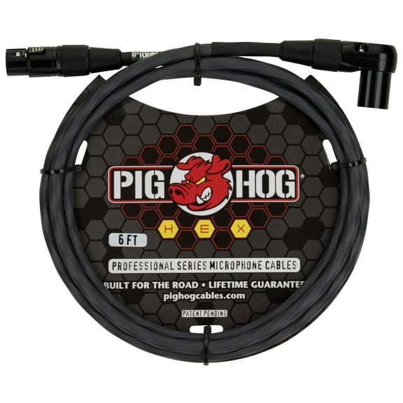 Pig Hog PHMH6GRR Hex Series 6-feet Right Angle Microphone Mic Cable XLR - Right Angle XLR Connectors 6-Sided Spiral-Extrusion PVC Sleeve - Grey