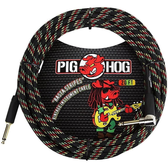 Pig Hog 20FT Right Rasta Stripes Instrument Cable