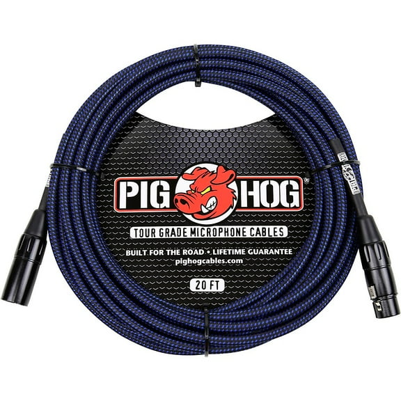 Pig Hog PHM20BBL Black/Blue Woven High Performance XLR Microphone Cable, 20 Feet