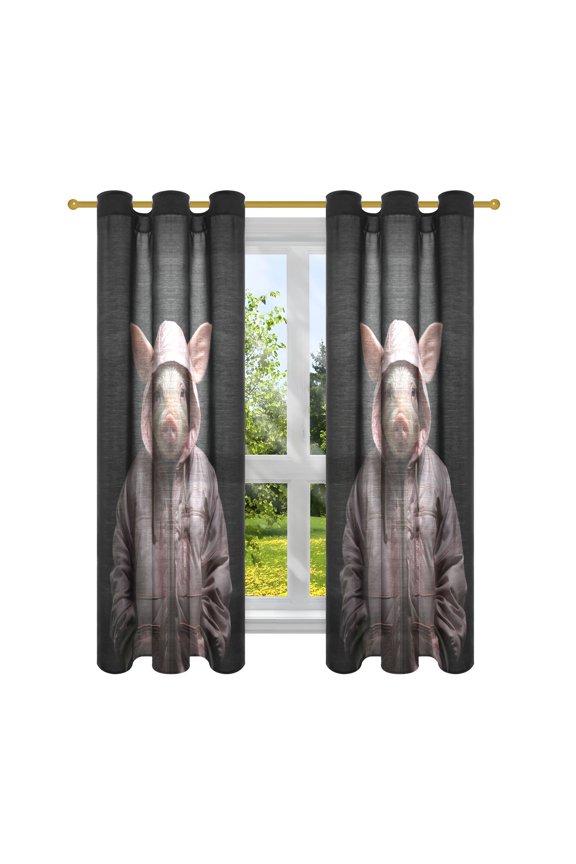 Pig Hoodie Blackout Curtains Patio Door Curtains Window Decoration for Bedroom Living Room 2 Panels