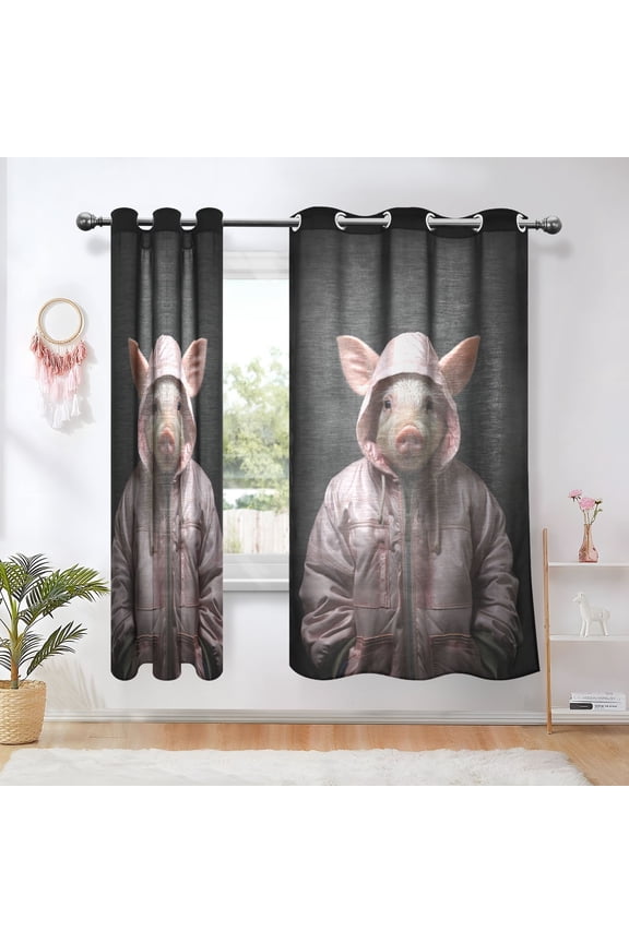 Pig Hoodie Blackout Curtains Thermal Insulation 63 inch Grommet for Bedroom Living Room Bathroom Kitchen Windows 2 Pack