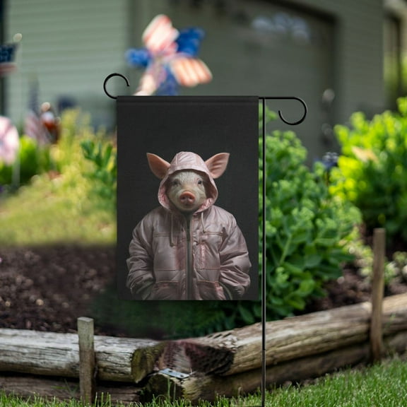 Pig Hoodie Garden Flag Double Sided Outdoor Banners for Courtyard Outdoor Lawn Farmhouse Holiday Decorations