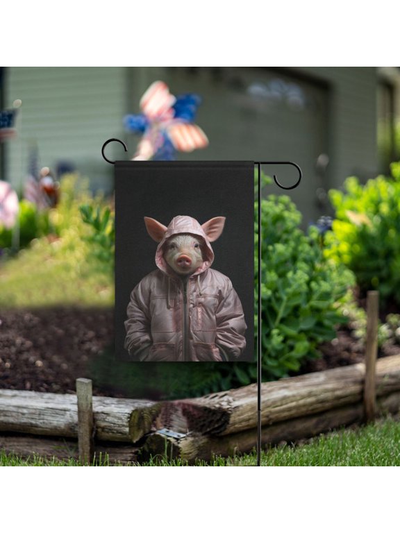Pig Hoodie Garden Flag Double Sided Outdoor Banners for Courtyard Outdoor Lawn Farmhouse Holiday Decorations
