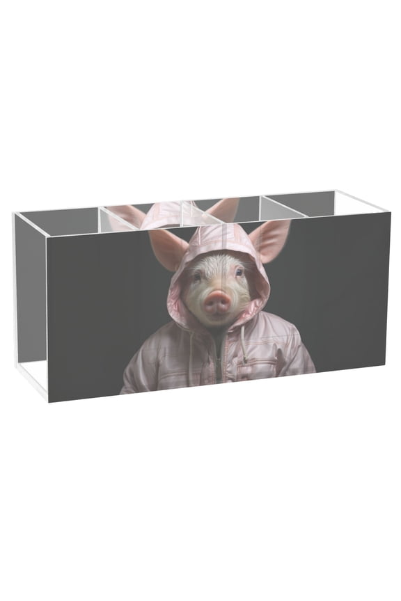 Pig Hoodie Pencil Pen Cosmetic Holder Cup Makeup Brush Holder Desk Accessories Holder Acrylic Organizer for Office School Home