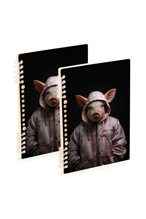 Pig Hoodie Ring Binder Notebook Journey Note Diary College Ruled Spiral Notebook Study Loose Leaf Paper A5 60 Pages