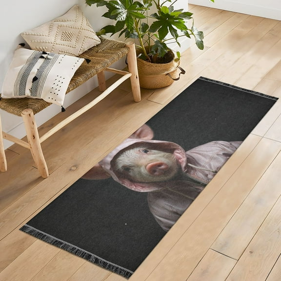 Pig Hoodie Runner Rug Machine Washable Area Rugs Carpet Non Slip Entryway Mat for Bedroom Entryway Front Door