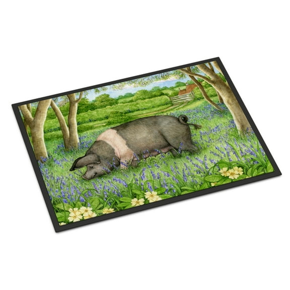 Pig In Bluebells by Debbie Cook Doormat 24x36