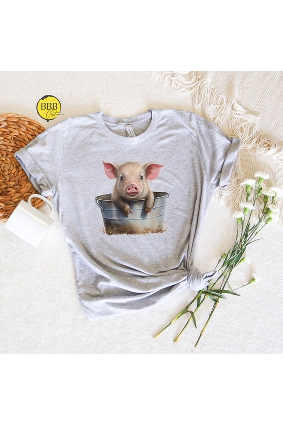 Pig In Bucket T-Shirt, Farm Animal Lover TSHIRT All Size S-5XL