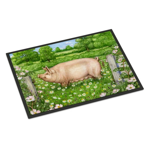 Pig In Dasies by Debbie Cook Door Mat