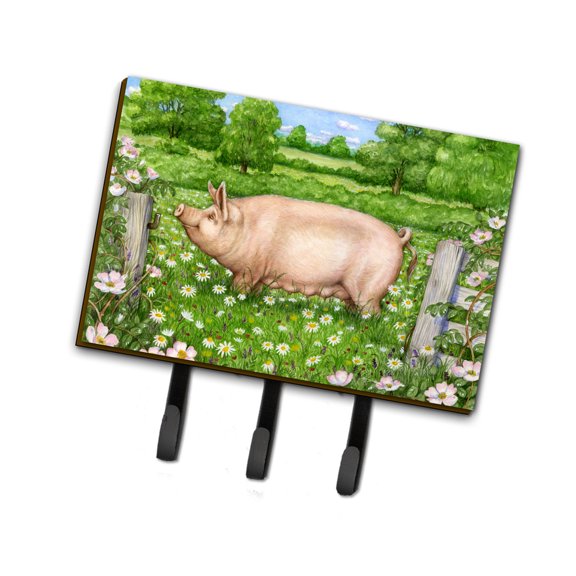 Pig In Dasies by Debbie Cook Leash or Key Holder