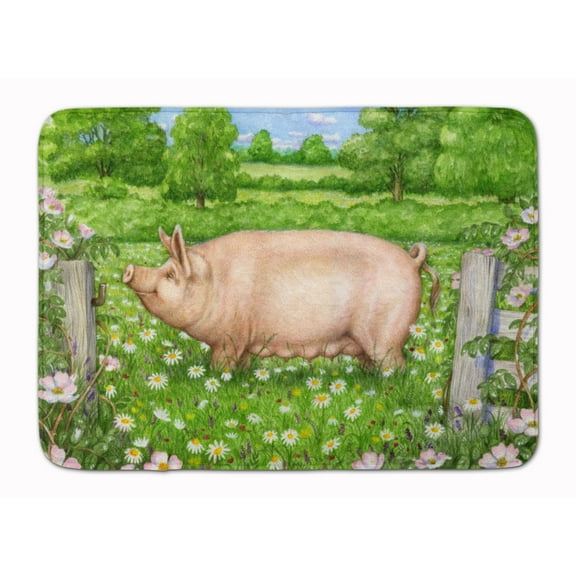 Pig In Dasies by Debbie Cook Machine Washable Memory Foam Mat