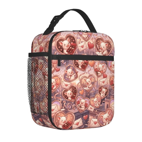 Pig Insulated Lunch Box Cute Animal Print Reusable Cooler Handbag with Front Pocket Portable Thermal Meal Prep Tote for Women Men Work Office