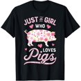 thumbnail image 1 of Pig Just a Girl Who Loves Pigs Women Farmer Farm Flower T-Shirt, 1 of 5