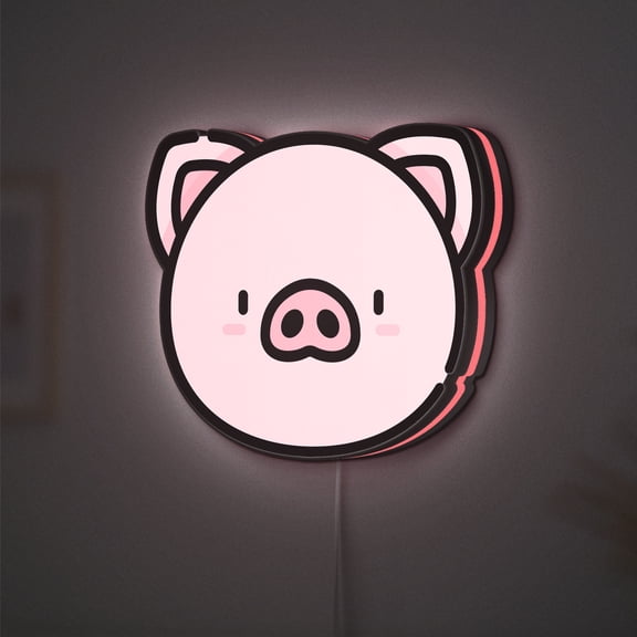 Pig LED Lightbox - Farm Pork Food Animal Decor, Custom Led Sign for Home Office Shop Decor (Width 16 inch, 40cm)