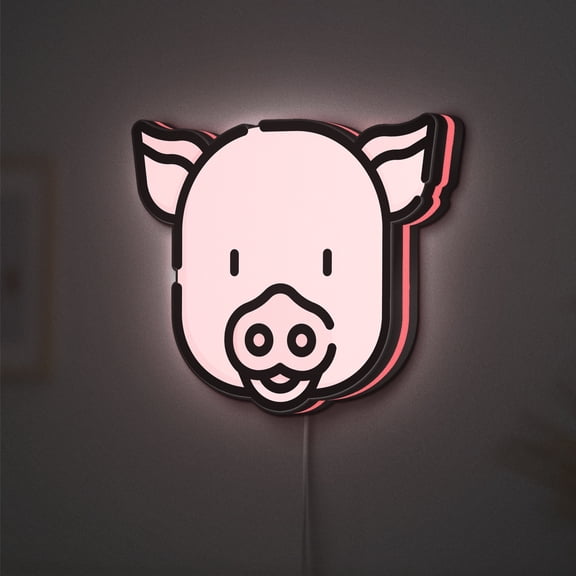 Pig LED Lightbox - Farm Pork Wildlife Mammal Decor, Custom Led Sign for Home Office Shop Decor (Height 8 inch, 20cm)