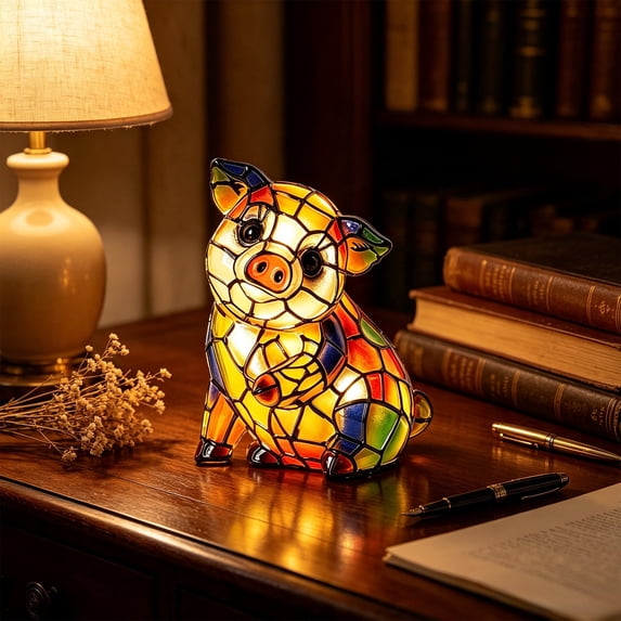 Pig LED Night Light 6.30IN Pig Vintage Lamp Resin USB Powered Animal Figurine for Bedroom Nightstand Living Room Coffee Table Window Home Decorations