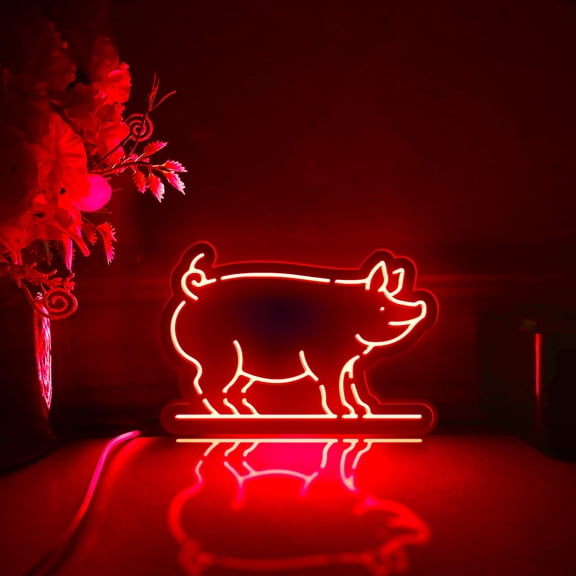 Pig Led Light Box, Dimmable Neon-Like Light Signs USB Power for Wall Decor Bedroom Decoration, RGB Light (WxH) 6"x4"