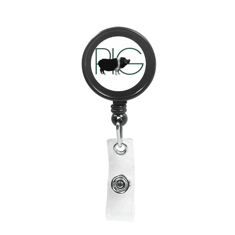 Pig Line  Black Hair Art Deco  Fashion Retractable Keychain Badge Holder ID Badge