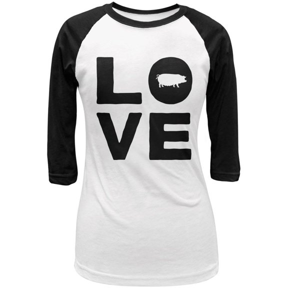Pig Love Juniors 3/4 Sleeve Raglan T Shirt White-Black MD