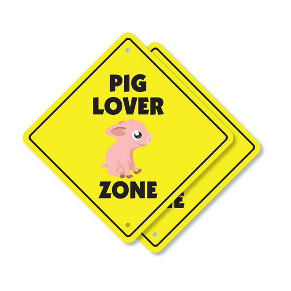 Pig Lover (2 Pack) Plastic Crossing Sign - 10 Inch X 10 Inch Xing Sign Gift Animal Farm Pet Cute Rustic Funny Loyal Companion Nature Decor Outdoors