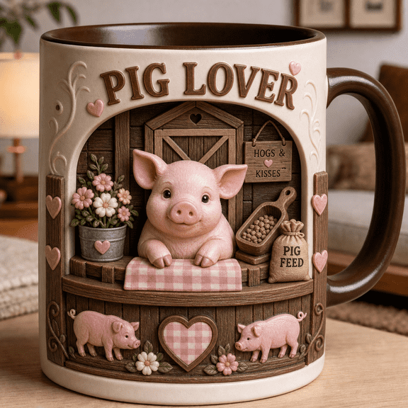 Pig Lover Coffee Mug, Personalized Coffee Lover Mug Gift for Farm Animal Fans
