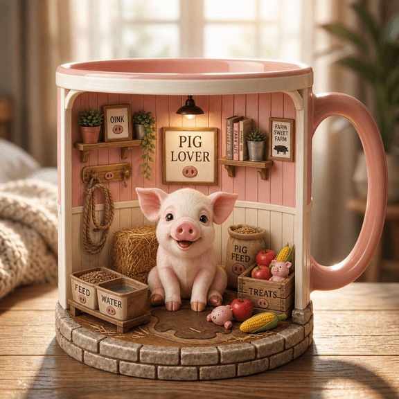Pig Lover Mug 3D Effect Cute Farm Animal Coffee Cup Gift for Pig Lovers