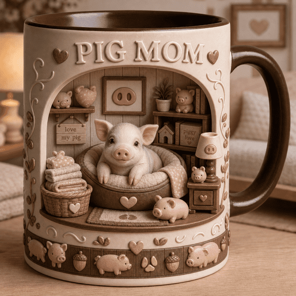 Pig Lover Personalized Mug, Custom Name Pig Mom Coffee Cup Gift for Farm Animal Fans