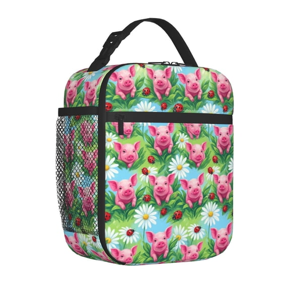 Pig Lunch Box Thermal Leakproof Container Cute Cartoon Reusable Bag Buckle Handle Office Commute Travel Daily