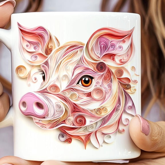 Pig, Morning Coffee Mug, Quilled-Look Pink Pig, Farmers Coffee Cup, Farmhouse Kitchen Decor, Animal Lover Gift, Hot Chocolate Mug, funny mug