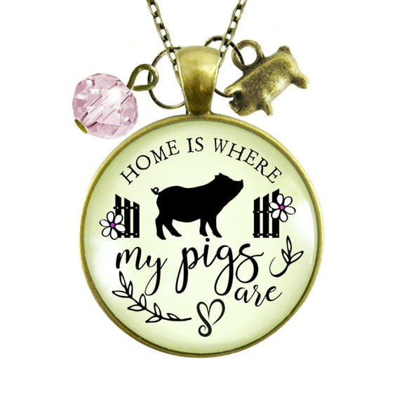 Pig Necklace Home Where Pigs Gutsy Goodness Adult Female Bronze Metal Jewelry