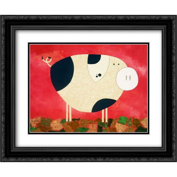 Pig Newton 2x Matted 24x20 Black Ornate Framed Art Print by Craig, Casey