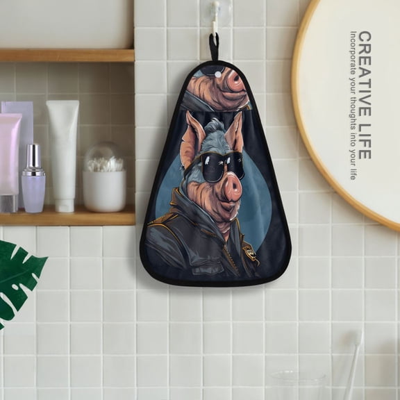 Pig Officer Sunglasses Hanging Towel Kitchen Hand Towel Bathroom Absorbent Towel Machine Washable Quick Dry Dishcloths