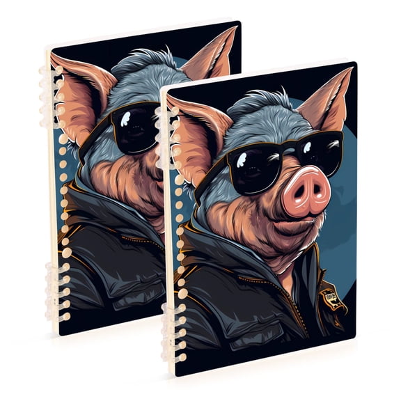 Pig Officer Sunglasses Ring Binder Notebook Journey Note Diary College Ruled Spiral Notebook Study Loose Leaf Paper A5 60 Pages