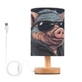 thumbnail image 1 of Pig Officer Sunglasses Table Lamp USB Bedside Desk Nightstand Lamp Printed Gifts Small Lamp Wood Base for Bedroom Living Room Kids Room College Dorm, 1 of 7