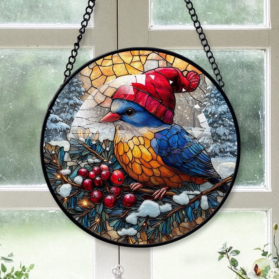 Pig Ornament Christmas 2025, Pig Stained Glass Hanging Window Decoration  Unique Glass Panel for Natural Light Display