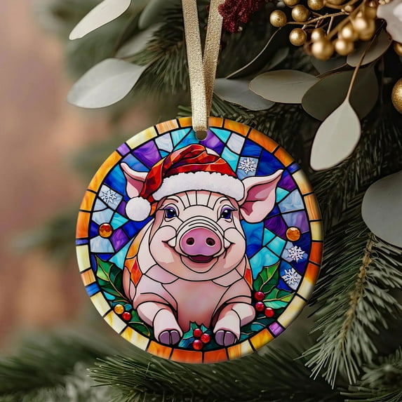 Pig Ornaments Ceramic For Christmas, Stained Glass Ornaments Ceramic Christmas 2025